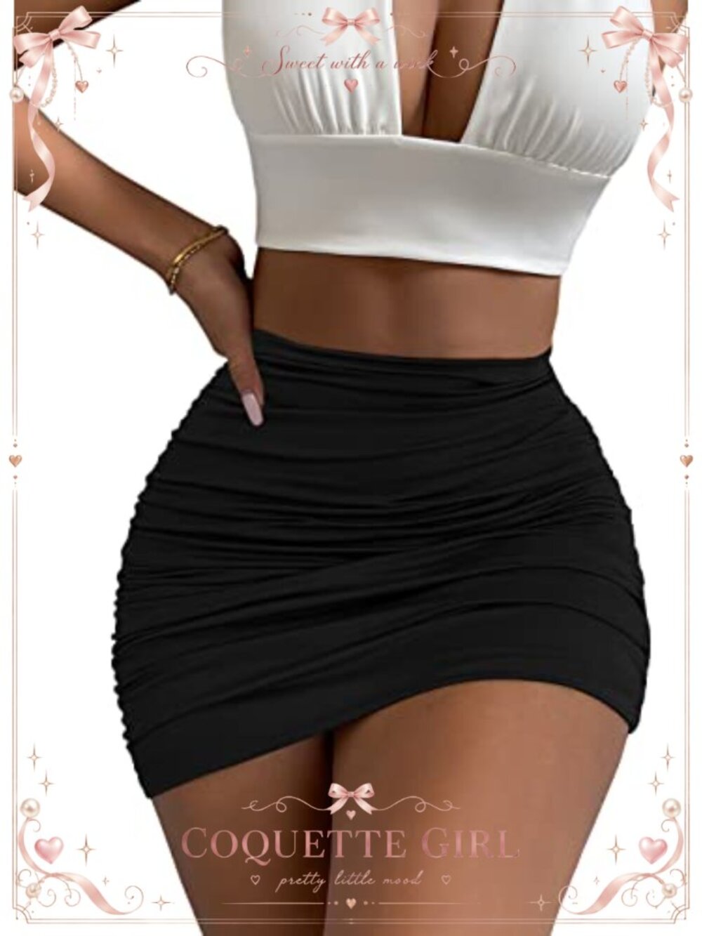 High Waist Ruched Bodycon Double Layer Mini Skirt Stretch